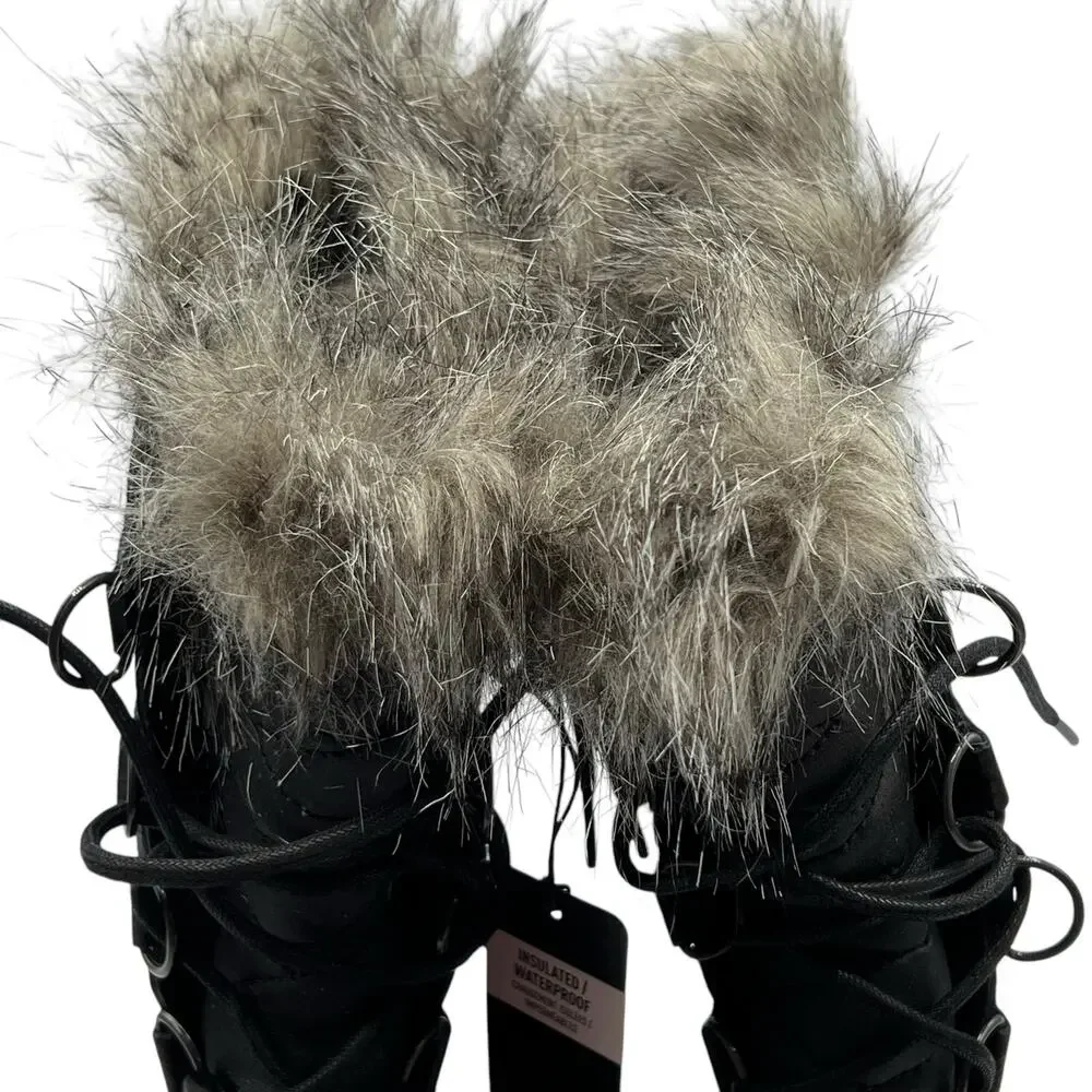Sorel Womens Size 6.5  Tofino II Waterproof Faux Fur Trim‎ Boots Black Stone NWT